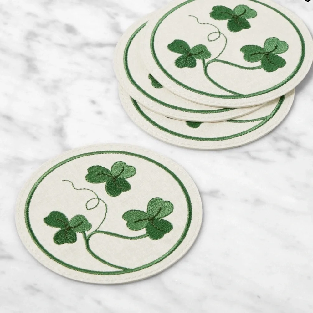 Williams Sonoma NWT St. Patrick’s Shamrock Coasters, Set of 4